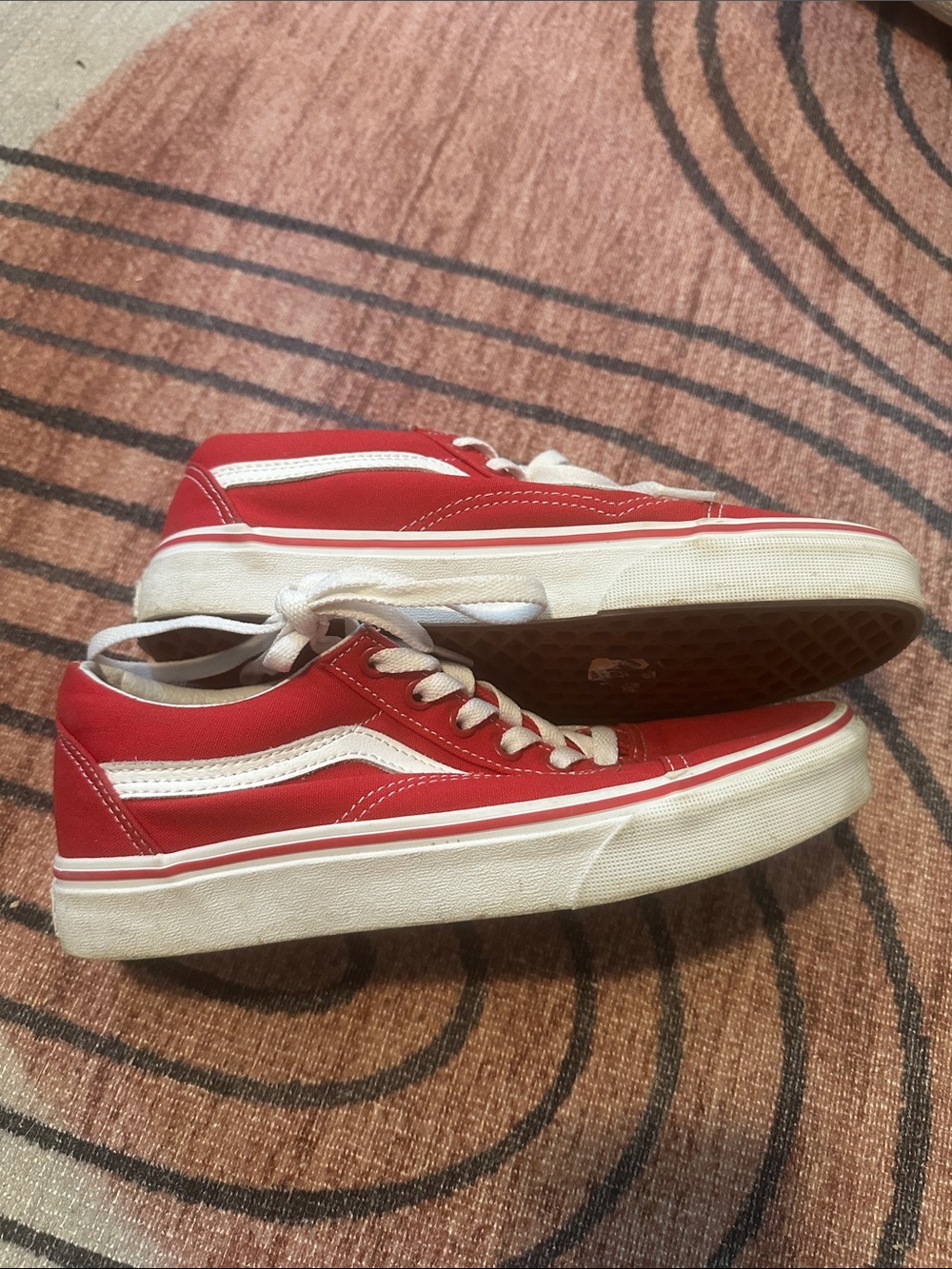 Red Vans Canvas Sneakers with White Stripe - Picture 2 of 6
